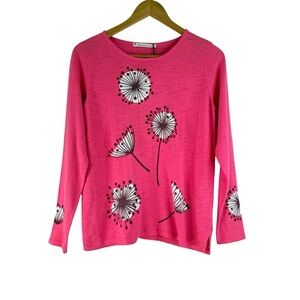 New Mansted Women’s Pink Floral Dandelion Cotton Long Sleeve Top Size Small